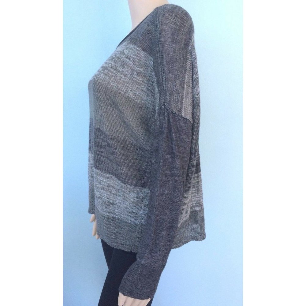 Eileen Fisher Women's Sweater Gray Striped Long Sleeve 100% Linen Scoop Neck M - Picture 3 of 12